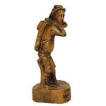 Unmarked Wooden Golfer Sitting on Bench Statue