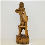 Unmarked Wooden Golfer Sitting on Bench Statue