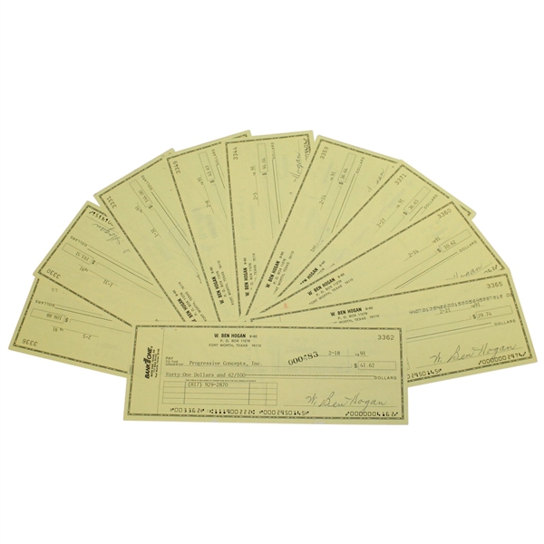 Twenty Ben Hogan Signed W. Ben Hogan Personal BankOne Checks - 1991 JSA ALOA