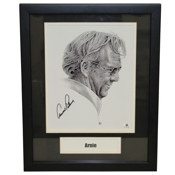 Arnold Palmer Signed Black and White Print Drawing - Framed JSA ALOA