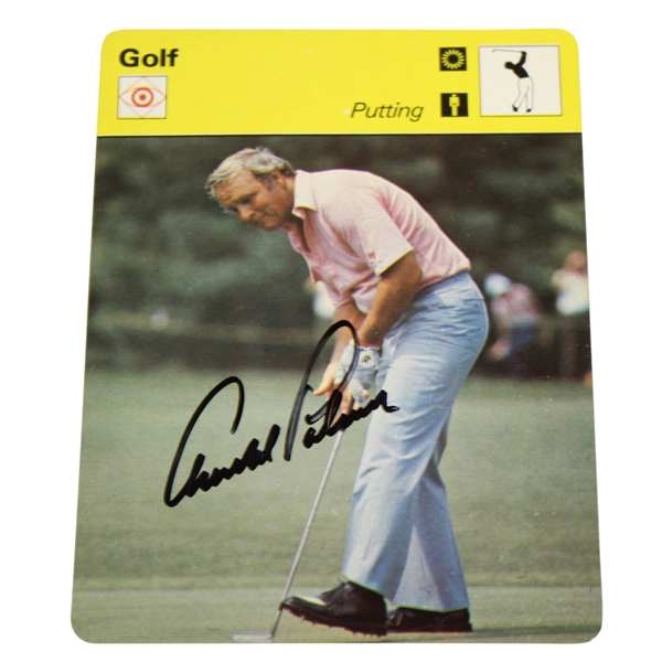 Arnold Palmer Signed 1978 Putting Photo Focus on Sports: Concentrate & Relax Card JSA ALOA