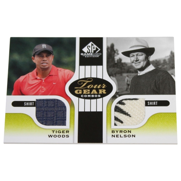 Tiger Woods & Byron Nelson Tour Gear Combo Game Used Golf Card - Two Shirts