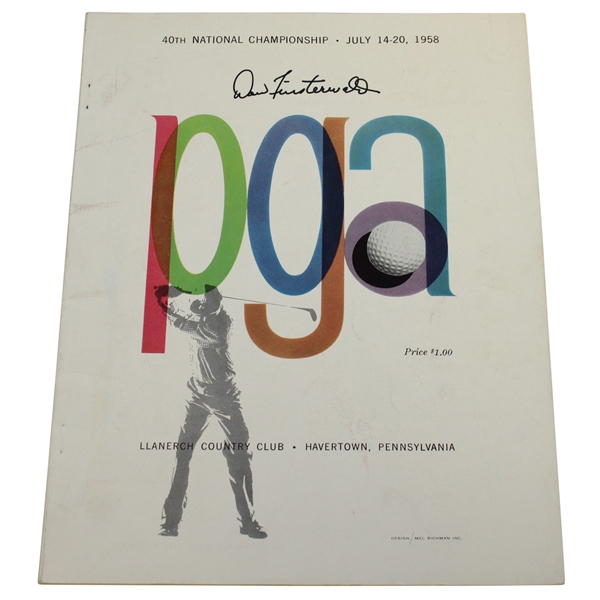 Dow Finsterwald Signed 1958 PGA Championship at Llanerch CC Program JSA ALOA