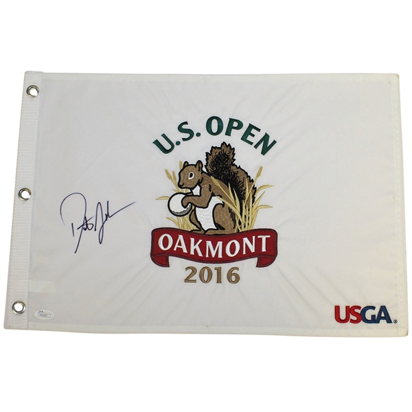 Dustin Johnson Signed 2016 US Open at Oakmont Embroidered Flag JSA #P76585