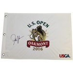 Dustin Johnson Signed 2016 US Open at Oakmont Embroidered Flag JSA #P76585
