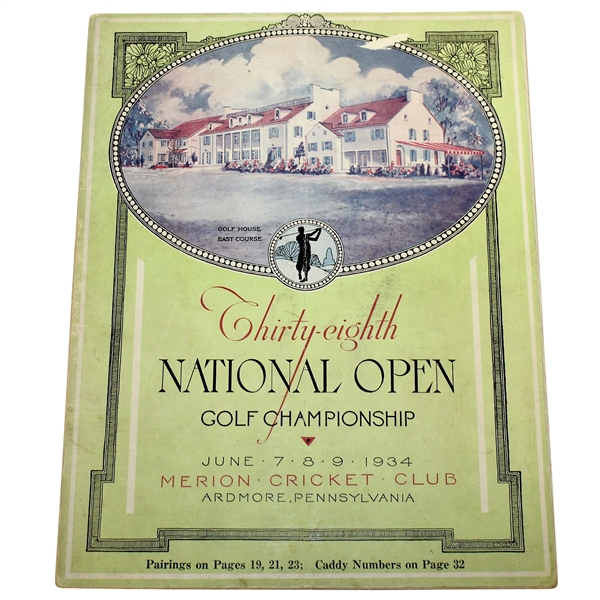 1934 US Open Championship at Merion Cricket Club Program - Olin Dutra Winner