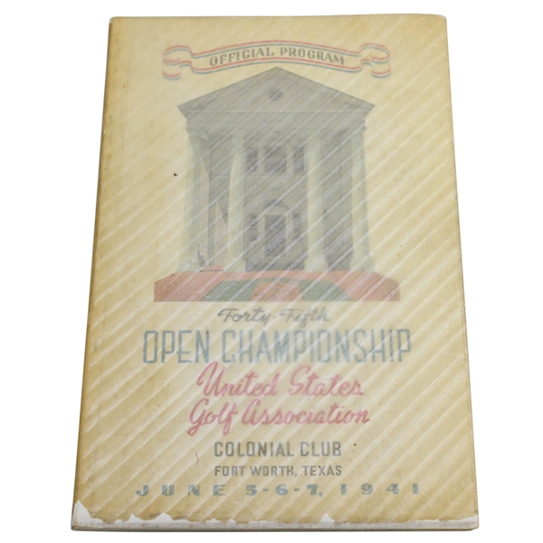 1941 US Open Championship at Colonial CC Program - Craig Wood Winner
