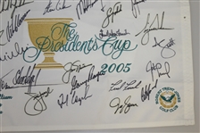 2005 President's Cup Flag Signed by Both Teams - Woods, Nicklaus, Mickelson, others JSA ALOA