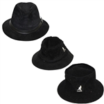 Three Don Cherry Personal Kangol Leather Suede Black Golf Hats - Suede, Logo Side, & Logo Front