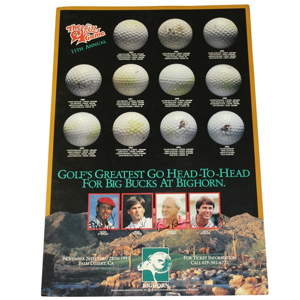 Payne Stewart, Arnold Palmer, Couples, & Azinger Signed Skins Game Poster JSA ALOA