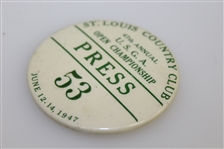 1947 US Open at St. Louis CC Press Badge #53 - Lew Worsham Winner