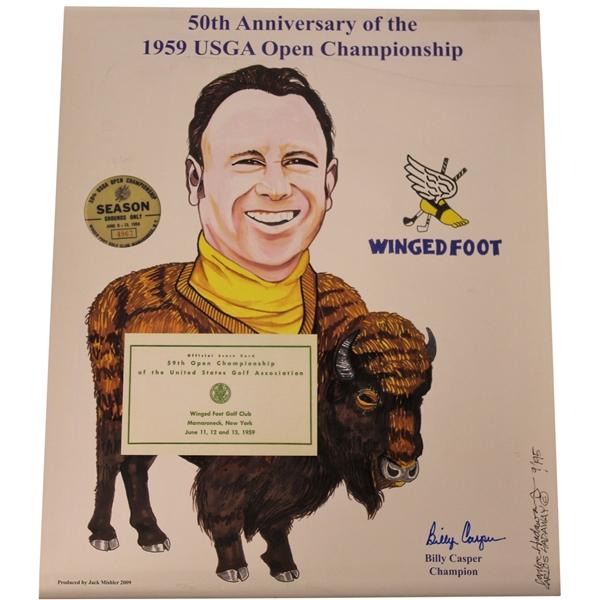 Billy Casper Signed 50th Anniversary of 1959 US Open at Winged Foot Poster JSA ALOA