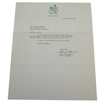 1959 Augusta National Letter to Deane Beman Confirming His Stay in the Dormitory - 1/30/59