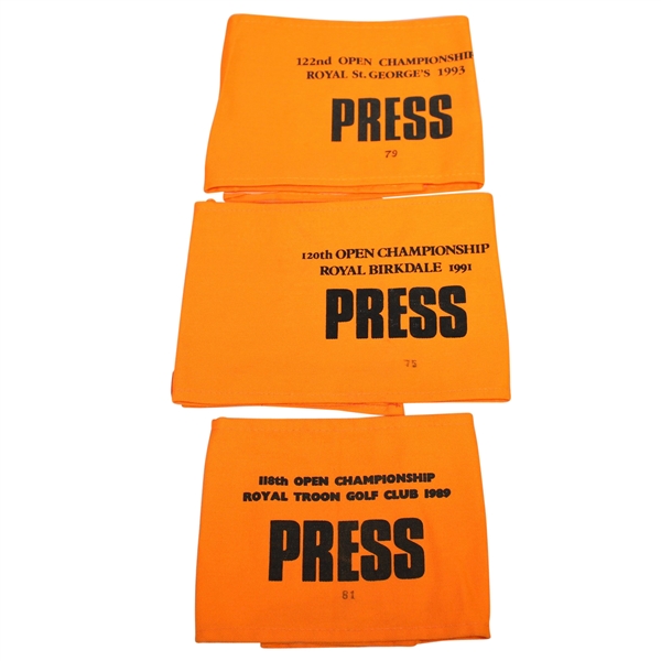 Three Open Championship Press Armbands - 1989, 1991, & 1993