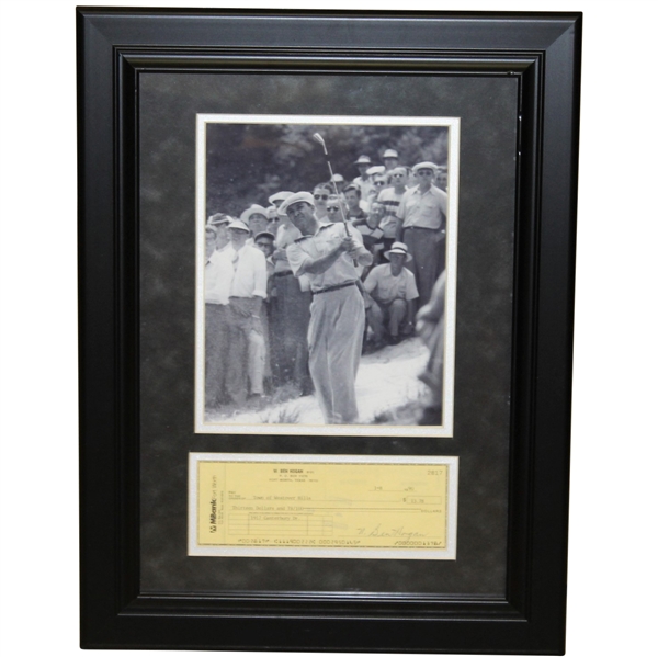 Ben (William B.) Hogan Signed Check to Town of West Hills with Photo - Framed JSA ALOA
