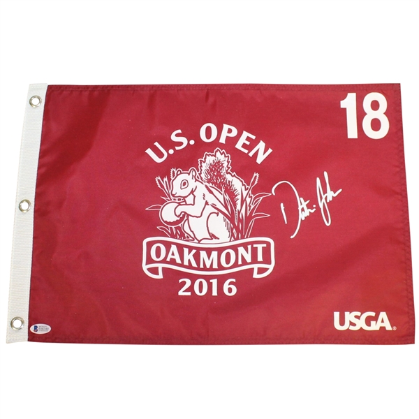Dustin Johnson Signed 2016 US Open Red Screen Flag BECKETT #E66340