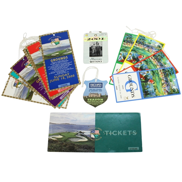 Tiger Slam Ticket/Badge Set - 2000 US Open, British Open, PGA & 2001 Masters