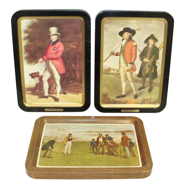 Three Golf Ball Tin Lids with Golfing Scenes