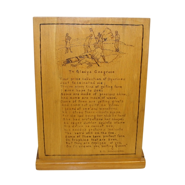 To Gladys Cosgrove Poem Carved on Wood by Johannesen