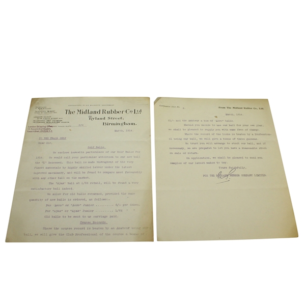 1914 Letter from The Midland Rubber Co Regarding Golf Balls