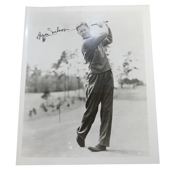Byron Nelson Signed B&W Post Swing Photo JSA ALOA