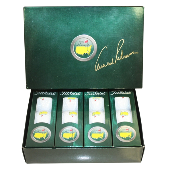 Arnold Palmer Signed 2010 Masters Logo Golf Ball Box with Sleeves JSA ALOA