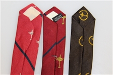 Ryder Cup Ties - Red with Blue Stripe Trophy, Brown with Trophy, & Red with Blue Stripe Trophy