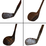 Four Golf Clubs - Invincible Mashie, Spalding Driver, Driver, & Unmarked Iron