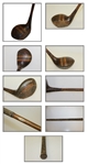 Four Golf Clubs - Invincible Mashie, Spalding Driver, Driver, & Unmarked Iron