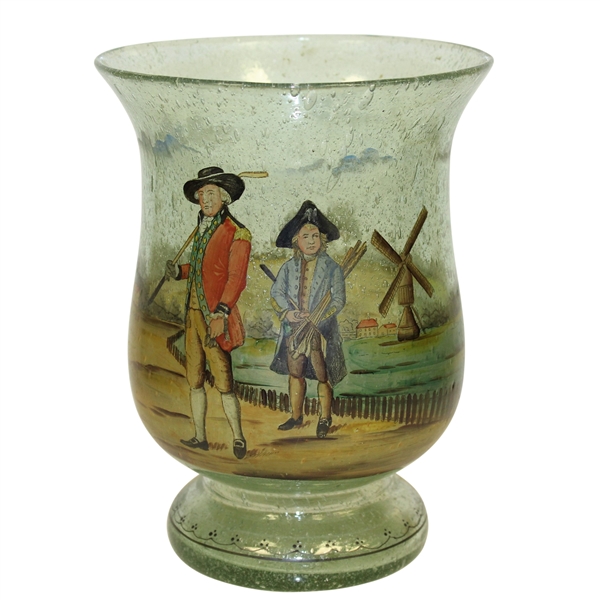 Vintage Blackheath Golfers on Green Tone Glass Vase
