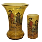 Vintage Blackheath Golfers on Copper Tone Glass Vase with Cup