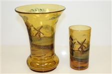 Vintage Blackheath Golfers on Copper Tone Glass Vase with Cup