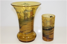 Vintage Blackheath Golfers on Copper Tone Glass Vase with Cup