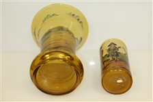 Vintage Blackheath Golfers on Copper Tone Glass Vase with Cup