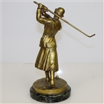 Circa 1925 Jose Dunach Gilt-Bronze Lady Golfer on Marble