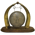 Art Deco Golf Themed Animal Horn Table Gong with Vintage Golfer - Includes Hammer