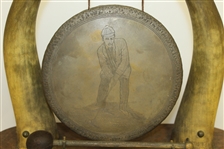 Art Deco Golf Themed Animal Horn Table Gong with Vintage Golfer - Includes Hammer