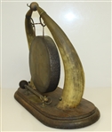 Art Deco Golf Themed Animal Horn Table Gong with Vintage Golfer - Includes Hammer