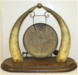 Art Deco Golf Themed Animal Horn Table Gong with Vintage Golfer - Includes Hammer