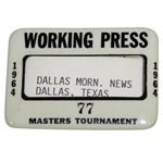 1964 Masters Tournament Working Press Badge #77 - Palmer 4th & Final Masters Win