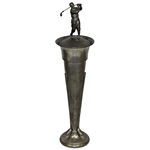 Large Golf Club Lined/Themed Revere Pewter Vase with Figural Golfer Stopper - Revere Pewter