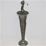 Large Golf Club Lined/Themed Revere Pewter Vase with Figural Golfer Stopper - Revere Pewter