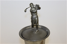 Large Golf Club Lined/Themed Revere Pewter Vase with Figural Golfer Stopper - Revere Pewter