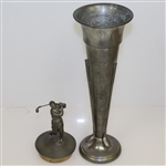 Large Golf Club Lined/Themed Revere Pewter Vase with Figural Golfer Stopper - Revere Pewter