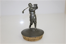 Large Golf Club Lined/Themed Revere Pewter Vase with Figural Golfer Stopper - Revere Pewter