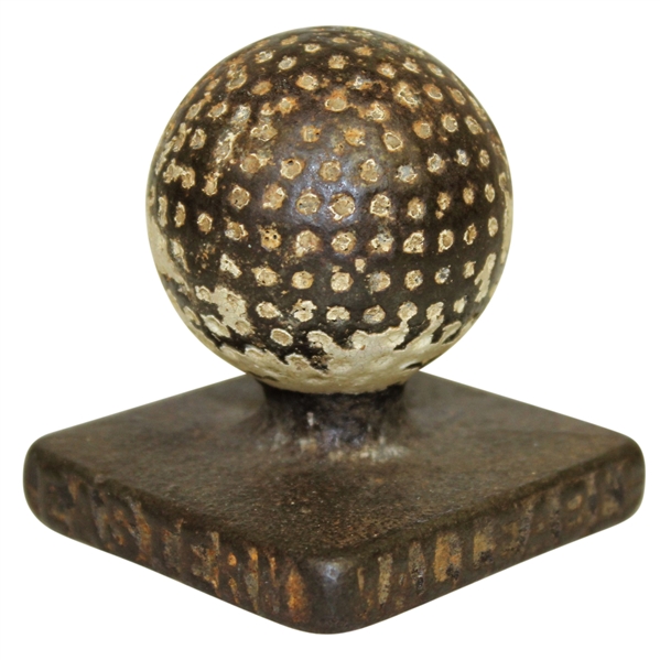 Cast Iron Golf Ball on Tee Desk Weight - Eastern Malleable Iron. Co. Naugatuck Stamped