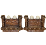 Pair of Carved Wooden Golf Themed Bookends - Golf Balls, Golf Bags, & Golf Clubs