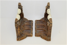Pair of Carved Wooden Golf Themed Bookends - Golf Balls, Golf Bags, & Golf Clubs