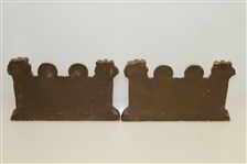 Pair of Carved Wooden Golf Themed Bookends - Golf Balls, Golf Bags, & Golf Clubs