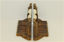 Pair of Carved Wooden Golf Themed Bookends - Golf Balls, Golf Bags, & Golf Clubs